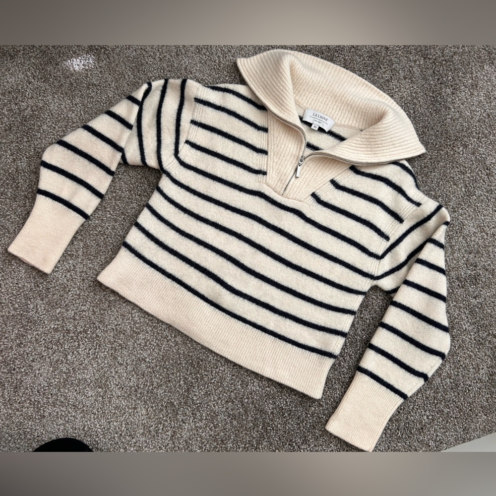 La Ligne Striped Merino Wool Sweater – Size XS Black Striped Cowl Neck Sweater